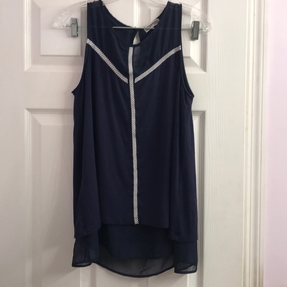 Anthropologie Pleione Navy Blue Tank Top With Braided Accents Size S - Picture 1 of 7